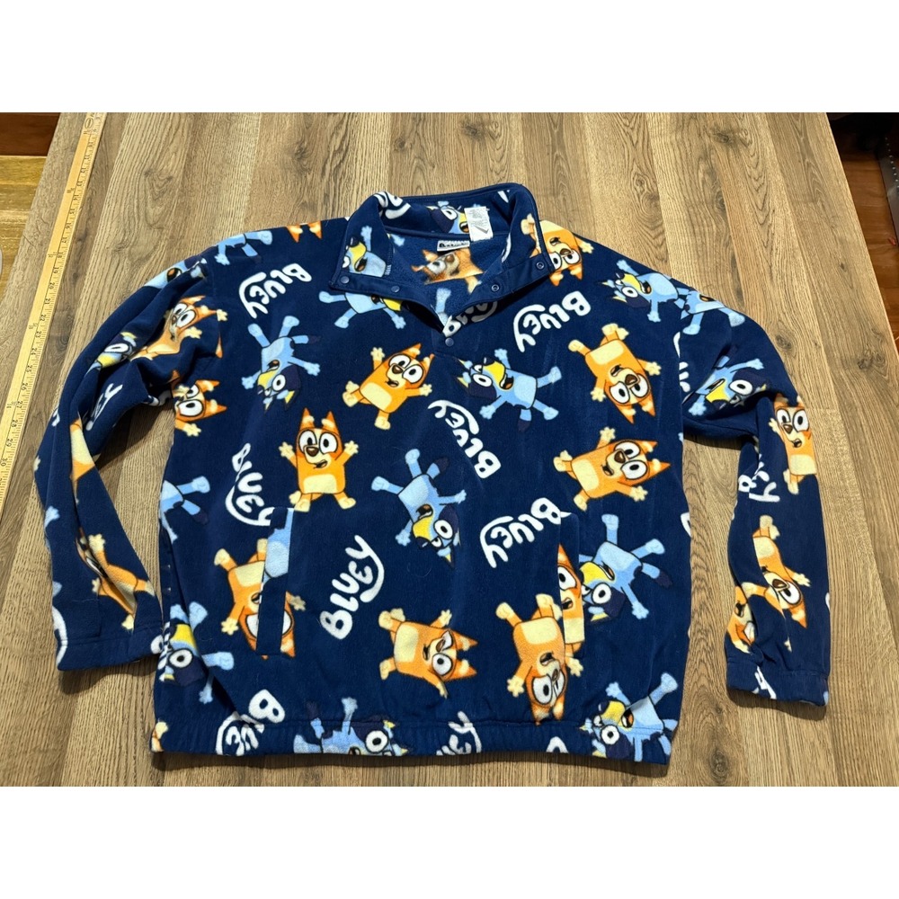 Bluey Sweater, Women's Size Large, Blue, Allover Print, Pullover, 1/4 Button